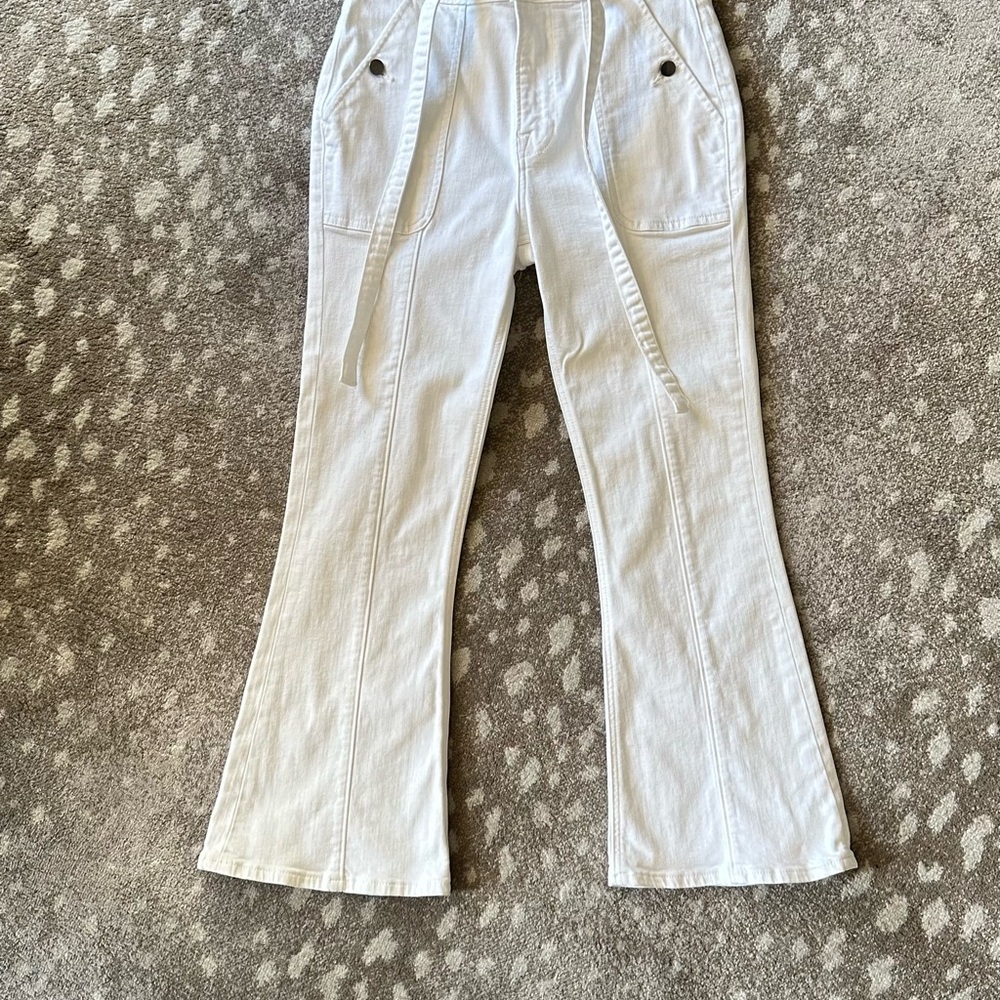 Frame Tie Front/Zip Denim White Boot Cut High-Rise Jeans